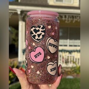 Cowgirl country conversation hearts Snow Globe glass tumbler 16oz